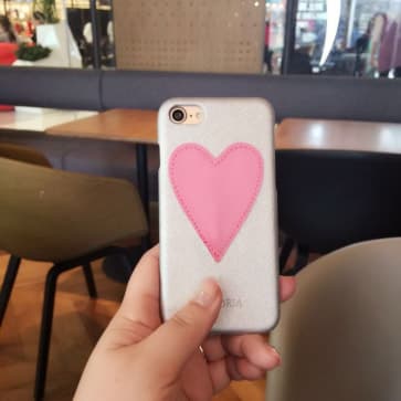 IPHORIA Pink Heart Patch Leather Case for iPhone 6 6s Silver