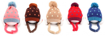 Cute Winter Star Fashion Knitted Hat with Bear Fleece Ear Muff Kids Toddler Baby 6-36mos